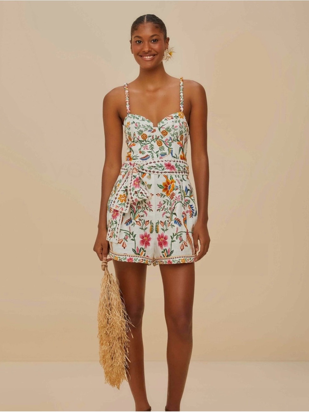 FARM Rio White Floral Embroidered Romper